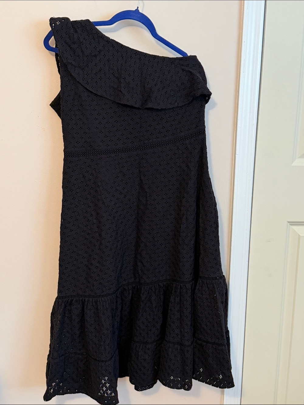 Banana Republic Black One-Shoulder Eyelet Dress